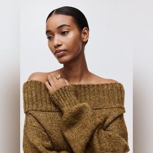 H&M Off-Shoulder Ribbed Knit Sweater in Olive